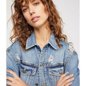 Free People Studded Distressed Jean Jacket Small